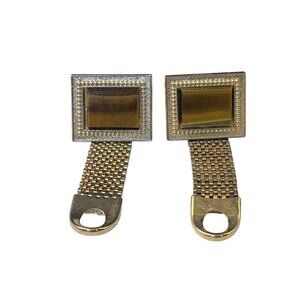 Vintage Gold Tone Tigers Eye Mesh Wrap Cufflinks (1489)